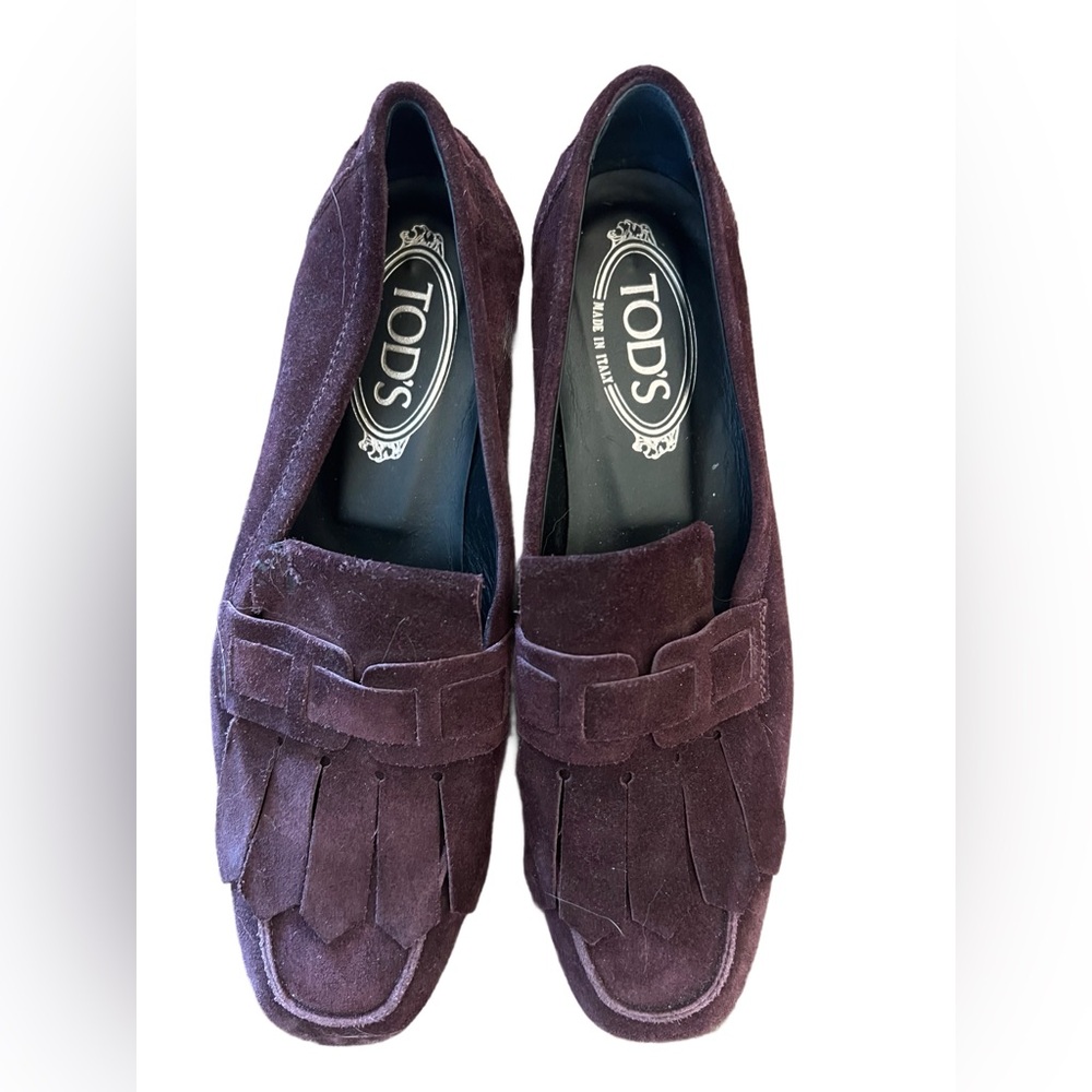 Tod's Purple Flats Suede Loafers